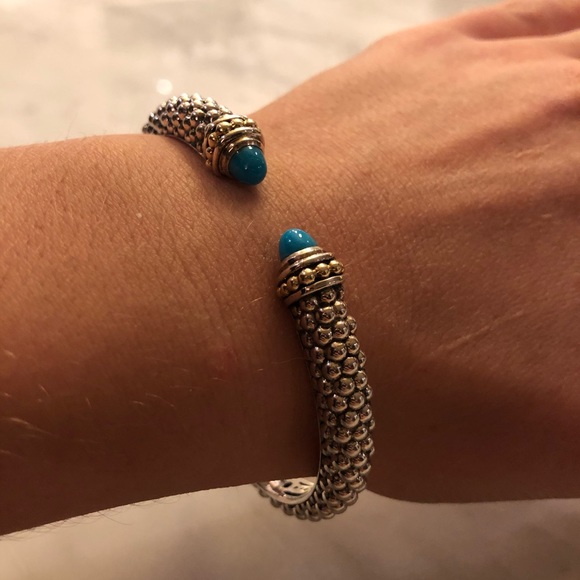Lagos Turquoise Gemstone Cuff Bracelet - Picture 7 of 11